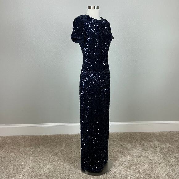 Calvin Klein Sequined Short Sleeve Evening Gown Blue Size 6 Long Formal Dress - Picture 2 of 13